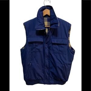 Vintage reversible navy blue and plaid cozy vest! First class brand in Sz L